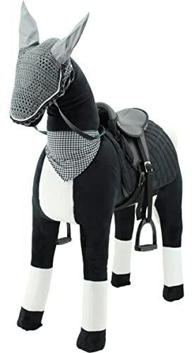Sweety Toys 13944 plysch ståhäst säkerhet! Stabil robust XXL jättehäst höjd 125 cm häst ridhäst svart med stålbas med extra riddsadel med stigbyglar med flugmask