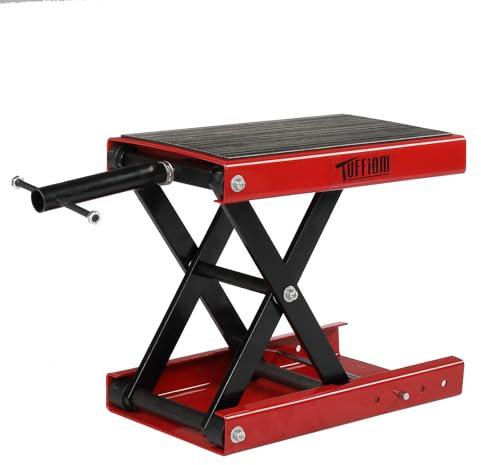 Bonnlo 500KG Motorcycle Scissor Lift Jack w/Safety Pin & Support Saddles, Height Adjustable Steel Center Hoist Crank Stand for Motorbike Repair Maintenance, 1100LBS Weight Capacity