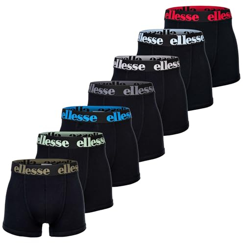 Ellesse Boxershorts för män, 7-pack – Yema boxershorts, logotyplinning, utan gylf, bomullsstretch, Svart / färgglad, S