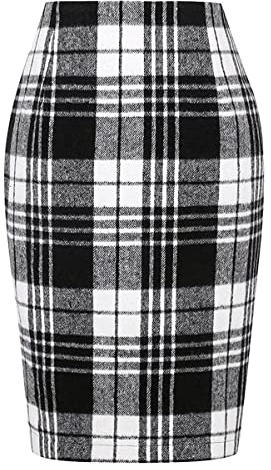 Minetom Damen Kariert Röcke Büro Rock Bleistift Figurbetont Knielang Rock Mit Plaid A Linie Hohe Taille Herbstrock Hinter Schlitz Herbst Freizeitrock Bleistiftrock Arbeitsrock