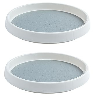 Teogneot 2 Stück Drehbar Gewürzregal Drehteller Organizer, Robust und rutschfest Drehteller Kühlschrank,Kunststoff, weiß