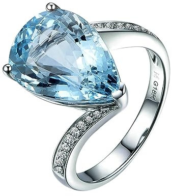 AMDXD Verlobungsring Aquamarin, Trauringe Weißgold Au750 18 Karat 2.35CT Aquamarine und 0.08CT Diamant Solitärring Ovalschliff Hell Blau, Diamantring, Gr.49 (15.6), Echt Gold Schmuck