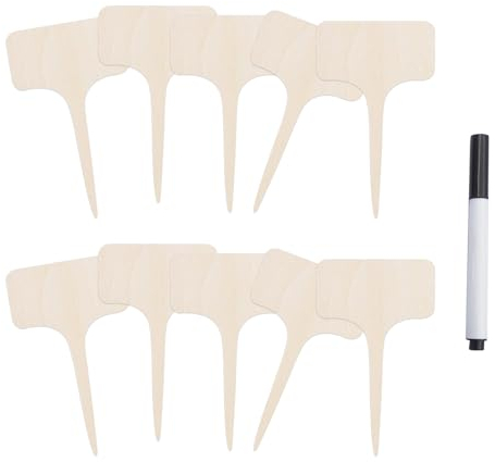 RTRTGS 10 Pezzi Etichette per Piante di Bambù T-Tipo Etichette per Piante Etichette per Piante da Giardino con Pennarello per Piante in Vaso, Fiori Verdure - 10 x 5.5 cm