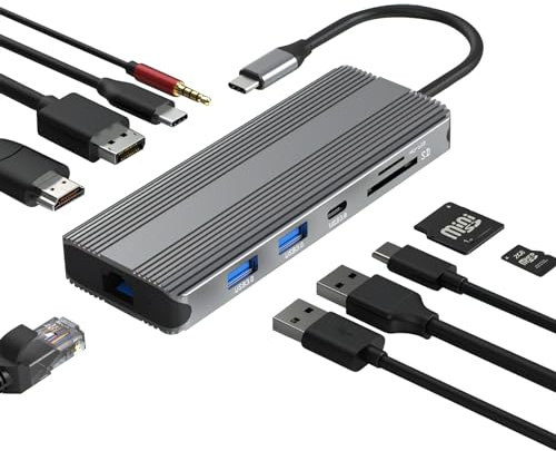 Bytecc Estación de acoplamiento 8K, estación de acoplamiento USB-C 10 en 1, monitor dual para laptop, estación de acoplamiento multipuerto USB C para MacBook (101HDP8k)