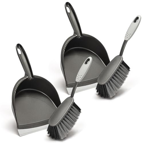 Hausfelder Set di paletta e scopino, set di pulizia con scopino a mano e paletta (2 x scopino a mano e 2 x paletta, grigio antracite)
