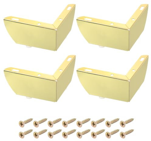 sourcing map Furniture Legs, 4Pcs 110x55mm - Carbon Steel Simple Design Furniture Feet, L-shaped Support Legs Replacement for Sofa Bedside Table TV Cabinet (Gold)