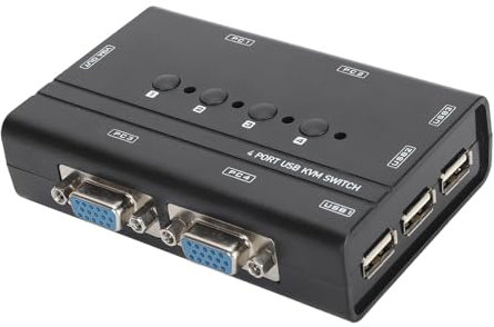 4 Port USB VGA KVM Switch, USB Switcher for 4 Computers Share 1 Monitor Keyboard Mouse Printer, KVM Switcher with 4 KVM Cables