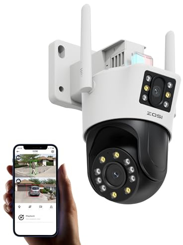 ZOSI 6MP Aussen WLAN Überwachungskamera mit Doppelobjektiv (4MP+2MP), 2.4GHz WiFi Pan/Tilt Kamera, 2-Wege-Audio, Personenerkennung, C298 SE
