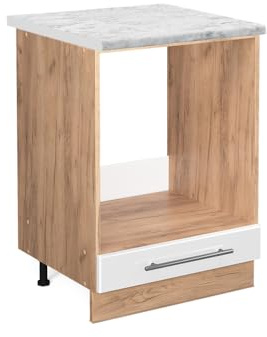 Vicco Herdumbauschrank Fame-Line, Weiß Hochglanz/Goldkraft Eiche, 60 cm, AP Marmor