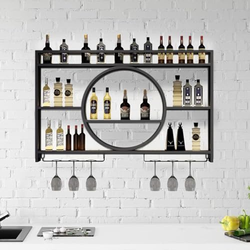 LRYFAEOO Wandmontiertes Weinregal,industrielles Wand-Weinregal mit Glasregal, Schwimmende Glas Wein Display Holder Weinglas-Lagerregal für Zuhause, Restaurant, Bar (schwarz, 100cm)