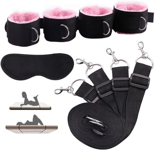 Bed Bondage Restraints Set Adjustable Handcuffs Anklecuffs Under Mattress Bed Restraints Blindfold Plush Sex Restraint Kit with Eye Mask Ankle and Wrist Cuffs Restraints for Couples SM Sex Games