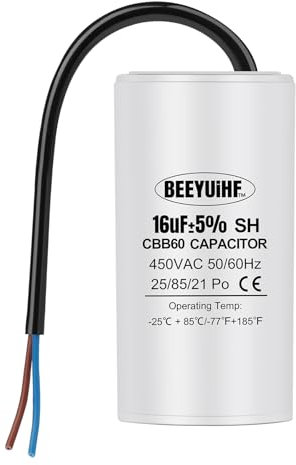BEEYUIHF CBB60 16uf Condensateur de Démarrage 16µF Condensateur de Démarrage de Moteur 50/60Hz 450VAC Condensateur de Moteur avec fil pour Moteur électrique/Machine à Laver - 38 x 70 mm