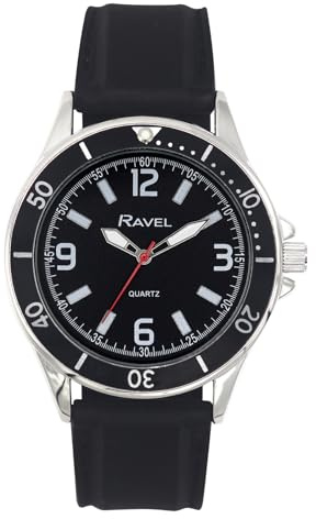 Ravel - Orologio Sportivo da Uomo con Cinturino in Silicone e Ghiera Nera su Cassa Color Argento - Analogico al Quarzo - RS002