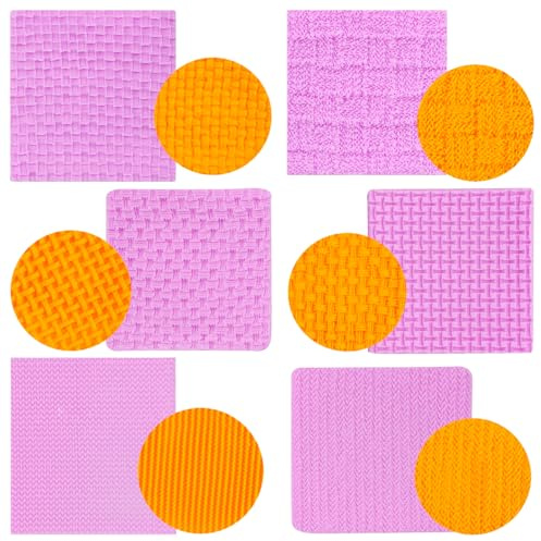 Knitting Sweater Silicone Molds Sweater Texture Stamp Mat Fondant Molds Knitting Impression Mat Chocolate Molds for Baby Shower Cake Decoration Cupcake Topper Clay Set of 6