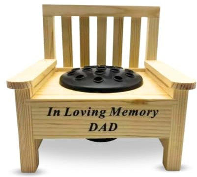 Yaldram Mini Wooden Memorial Bench with Black Plastic Insert Pot Fresh Artificial Flowers Graveside Ornament Bench with Flower Holder Heartfelt-Tribute (In Loving Memory DAD)