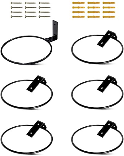 vensovo 6 Pack 6 Inch Wall Mounted Plant Holder - Heavy Duty Metal Flower Pot Hanger Rings - Space Saving Bracket Hooks for Indoor Outdoor Plants Decor, Black