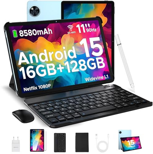 DOOGEE U11 Tablet 11 Pulgadas, Andriod 15 Tablet con Teclado, 16GB RAM+128GB ROM(2TB TF) 8580mAh, Tableta Niños T606 Octa-Core, 7.9mm Cuerpo Metálico, 13MP Cámara, Widevine L1/Face ID/BT5.0/WiFi 5