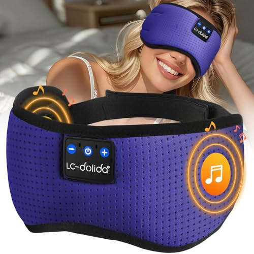 LC-dolida Bluetooth Schlafmaske mit Kopfhörern, Komplettes Blackout & Weich | Weiches 4D-Gewebe,Leichtes Augenmaske Schlafbrille Schlafkopfhörer, HiFi-Sound,Einstellbarer Riemen,15-Stunden-Akku