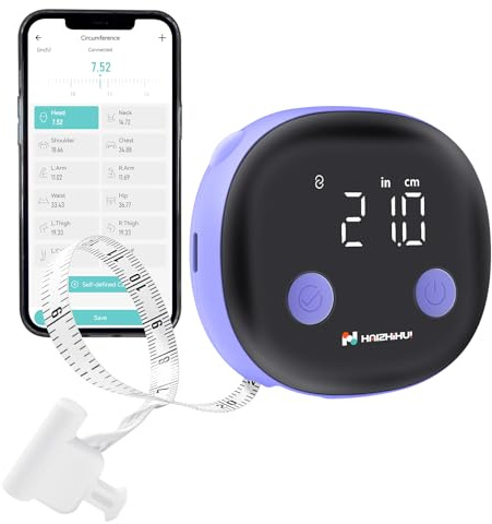Fitdays Smartes Körpermaßband mit Bluetooth & LED-Bildschirm | Körperfett-BMI-Messung + App-Tracking für Fitness/Abnehmen | Automatisch Einziehbar & Tragbar (Lila)
