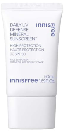 innisfree - Crème Solaire Minérale SPF 50 PA++++ Quotidienne - 50ml | Protection UVA/UVB, anti-rougeurs, 8 acides hyaluroniques, Centella Asiatica, Peaux sensibles, Cosmétique Coréen