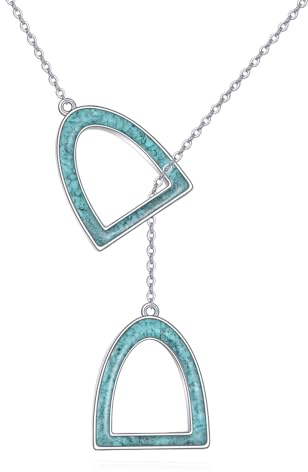 URONE Pferd Türkis Geschenke 925 Sterling Silber Double Pferd Strirrup Lariat Y Halskette Schmuck Geschenke für Frauen Pferdeliebhaber
