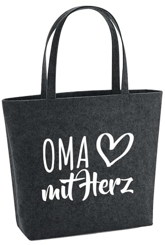 Huuraa Filzshopper Oma mit Herz Geschenk | Große Filz Einkaufstasche 22 Liter Shopper Filztasche Geschenkidee herausnehmbarer Tasche innen