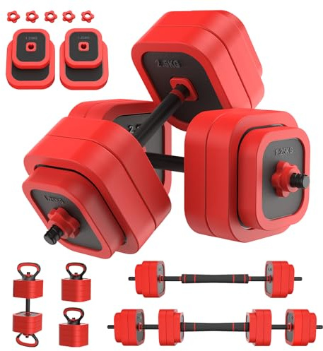 JOROTO 30KG verstellbares Hantelset 4-in-1-Kurzhanteln,Langhantel,Kettlebell&Liegestützgriffe mit 8x1,25KG + 8x2,5KG Eisensand-Gewichten, rutschfester Griff, platzsparend für Heimfitness&Krafttraining