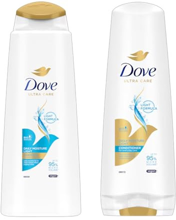 Dove Ultra Care Daily Moisture Light Shampoo 400ml & Conditioner 350ml Set | Light Formula with Bio-Protein Care | Up to 95% More Volume | Vegan Haircare Duo for Fine Hair