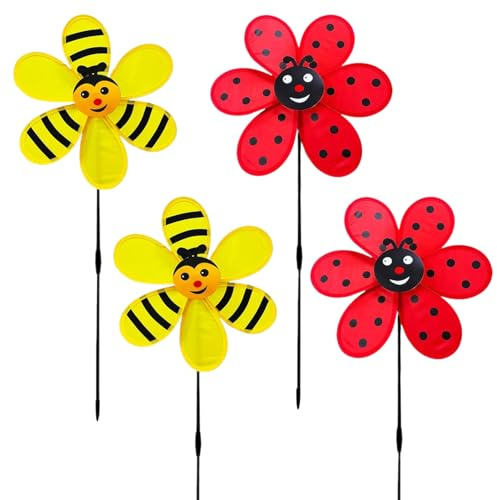 Wind Spinners Outdoor,Pinwheel for Backyard - Windproof Ladybug and Bee Windmill for Outdoor Garden Backyard Lawn Patio Landscaping