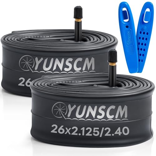 YunSCM 2PCS 52/62-559 26 Zoll Schlauch 26x2.125 26x2.25 26x2.35 26x2.40 AV32mm Schrader Ventil Kompatibel 26 Zoll Fahrradschlauch/Kinderfahrrad/E-Fahrrad Schlauch 26x2.125/2.40