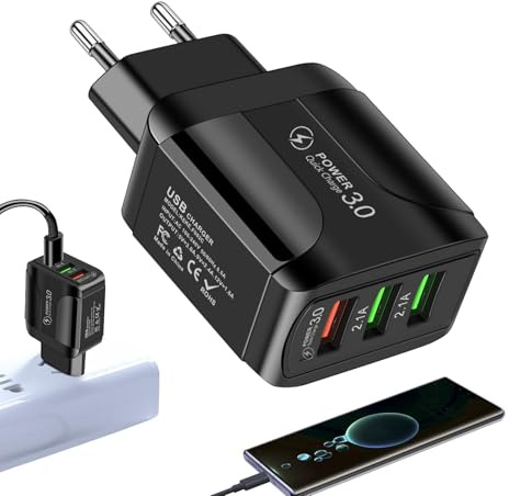 Caricabatterie Da Muro Rapido - Alimentatore a Muro con 3 Porte USB - Adattatore di Carica Portatile Versatile per Casa Ufficio Viaggio