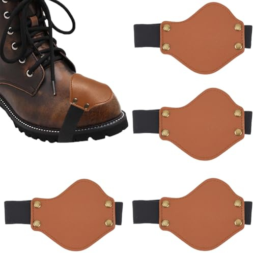 CALFOVERA 4PCS PU Leather Motorcycle Gear Shift Pad Adjustable Shoe Boot Toe Protector Cover Durable Protective Motorbike Gear Shifter Guards for Men Women Trip Motorcycle(Brown)