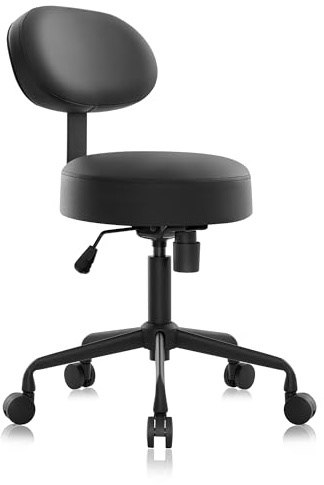 DR.LOMILOMI Heavy Duty Extra-Wide Seat Adjustable Height Swivel Rolling Stool with Tiltable Backrest for Dental Clinic, Salon, Office, and Bar - NAIA 502B (Black)