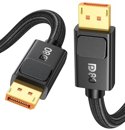 Silkland 80Gbps DisplayPort Kabel 2.1 3M, 8K@240Hz 4K@960Hz/540Hz/480Hz/240Hz, DP80 HDR FreeSync G-Sync HDCP DSC 1.2a, 16K DP Kabel med Låsning för PC, Spelmonitor, 5090 7900XTX