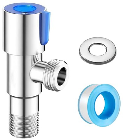 Ctyjia 1 Stück Eckventil Edelstahl, 1/2 Zoll Warm Kalt Wasser Absperrventil Eckventil mit PTFE Dichtband, Eckregulierventil für Küche, Bad, Blau
