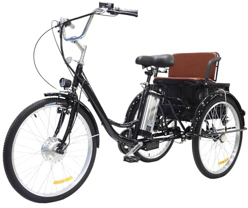 HVEMSHXH Elektrisches Dreirad für Erwachsene Elektro Dreirad für Damen &Herren 24 Zoll mit 36V12Ah, Elektrisches Lastendreirad für senioren Multifunktionskorb im Rücksitz, maximale Belastung 150 kg