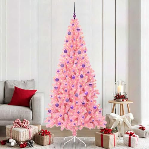 Árbol De Navidad con Luces LED Rosa 210 Cm con Soporte De PVC Resistente, 910 Ramas, 300 Leds Blanco Cálido, Montaje Fácil, Decoración para Interior y Exterior, Christmas Tree Artificial, 3396444