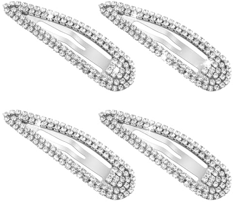 Mabor 4 Stück Strass Haarclips Flach Glänzend Haarspangen Damen Elegante Haarspange Mädchen für Hochzeiten, Partys, Abschlussbälle und andere Anlässe(Silber)