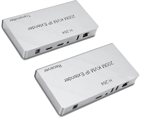 Jectse KVM HD Extender, 200 M DVI KVM Over IP Extender mit 3 USB-Ports Fernbedienung, für PC HDTV Display (EU-Stecker)
