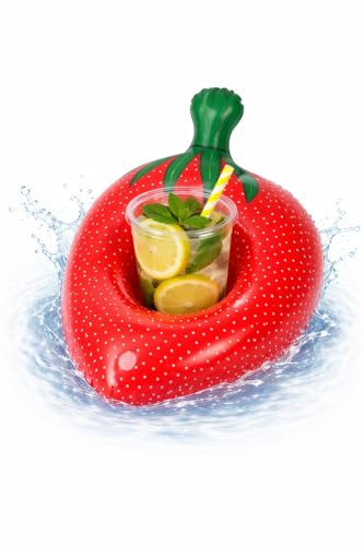Uppblåsbar dryckshållare luftmadrass simring simreif för pool, cocktailhållare, ölhållare, mugg, burkhållare, mugghållare öl (jordgubbe)