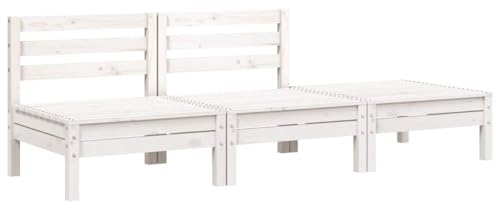 zylophax Gartensofa 3-Sitzer Weiß Massivholz Kiefer 190,5x63,5x62,5 cm wetterfest modular kombinierbar für Terrasse Balkon Veranda Komfortables Outdoor Lounge-Sofa
