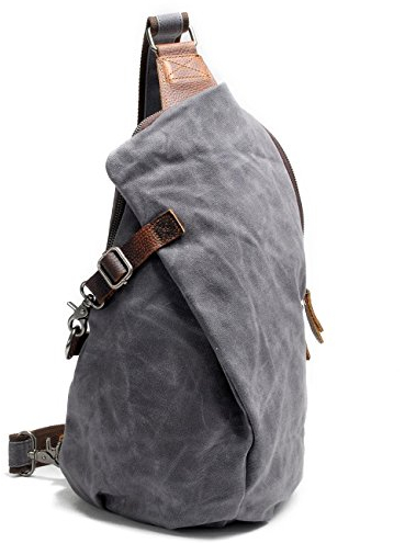 Neuleben Wasserdicht Schulterrucksack aus Canvas Vintage Unisex Herren Klein Sling Rucksack Schultertasche Umhängetasche Outdoor Sport Freizeit (Grau)