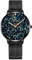 Alienwork Armbanduhr Damen Schwarz Metall Mesh Armband Edelstahl Blau Strass-Steinen Glitzer Elegant