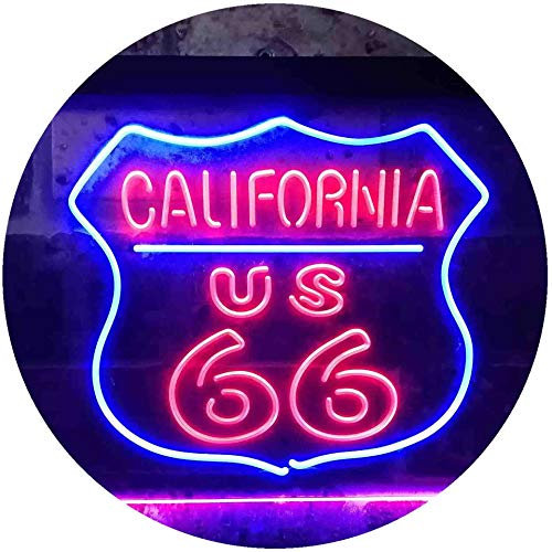 ADVPRO California Route 66 Garage Dual Color LED Barlicht Neonlicht Lichtwerbung Neon Sign Blau & Rot 300 x 210mm st6s32-i3388-br