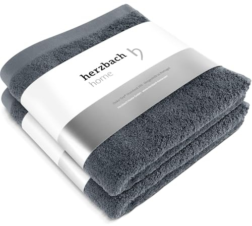 herzbach home Handtücher Pura 50x100 cm 2er Set 100% Baumwolle | extra weich und saugstark, langlebig und pflegeleicht, mit Aufhänger, gehobene Gramatur 550 gsm, Hergestellt in Porugal