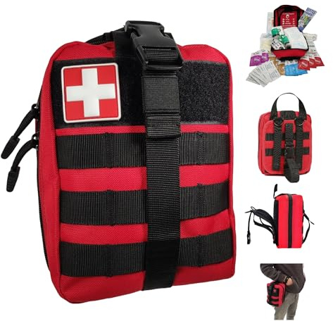 Trousse de Secours complete MADE IN FRANCE tactique, pansement compressif et 3 tire tiques, Compacte,pratique- fixation ceinture-Conçue pour la randonnée,Travail,Voiture,Sport…
