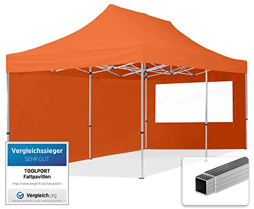 TOOLPORT Gazebo Pieghevole Giardino 3x6m - 2 Laterali Alluminio Telo Idrorepellente Padiglione Mercati Sagre Arancione