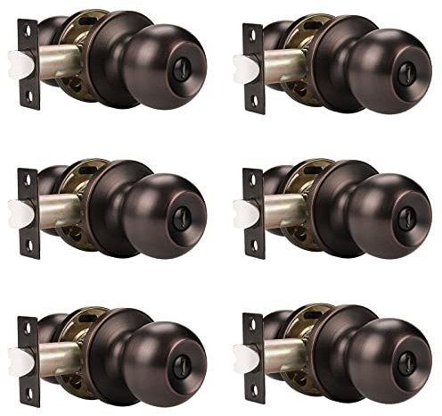 knobelite(6 Pack) Bed/Bath Room Round Door Knob,Privacy Function for Bathroom/Bedroom,Interior Door Door Lock Handle Oil Rubbed Bronze Finish, Keyless(Thumb Turn Lock on The Inside) Door Handles Locks