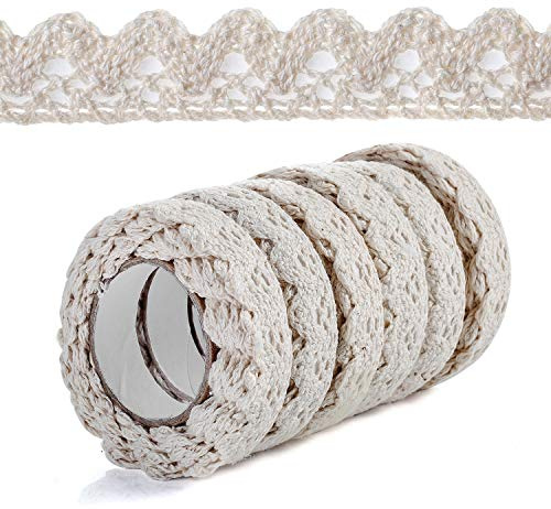 6 Rollen Spitzenband Vintage Beige Deko Spitze Selbstklebend Vintage Dekoband Spitzenband Bordüre Dekoband Selbstklebend Spitzenborte Stoffband Bänder für Basteln Hochzeit Verzierung