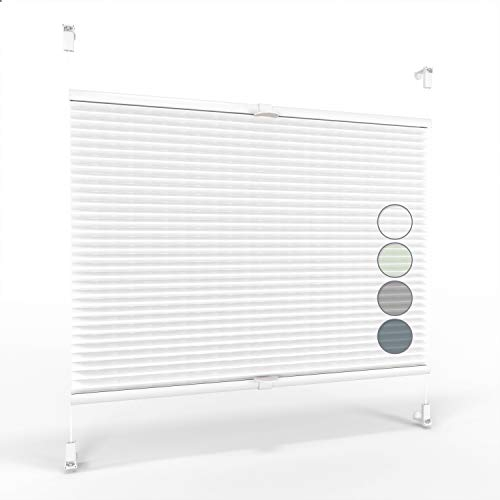 ALOHA Plissee ohne Bohren Klemmfix Faltrollo Plisseerollo Blickdicht Sonnenschutz Jalousie für Fenster & Tür (Weiß / 35x100cm / Breite x Höhe)
